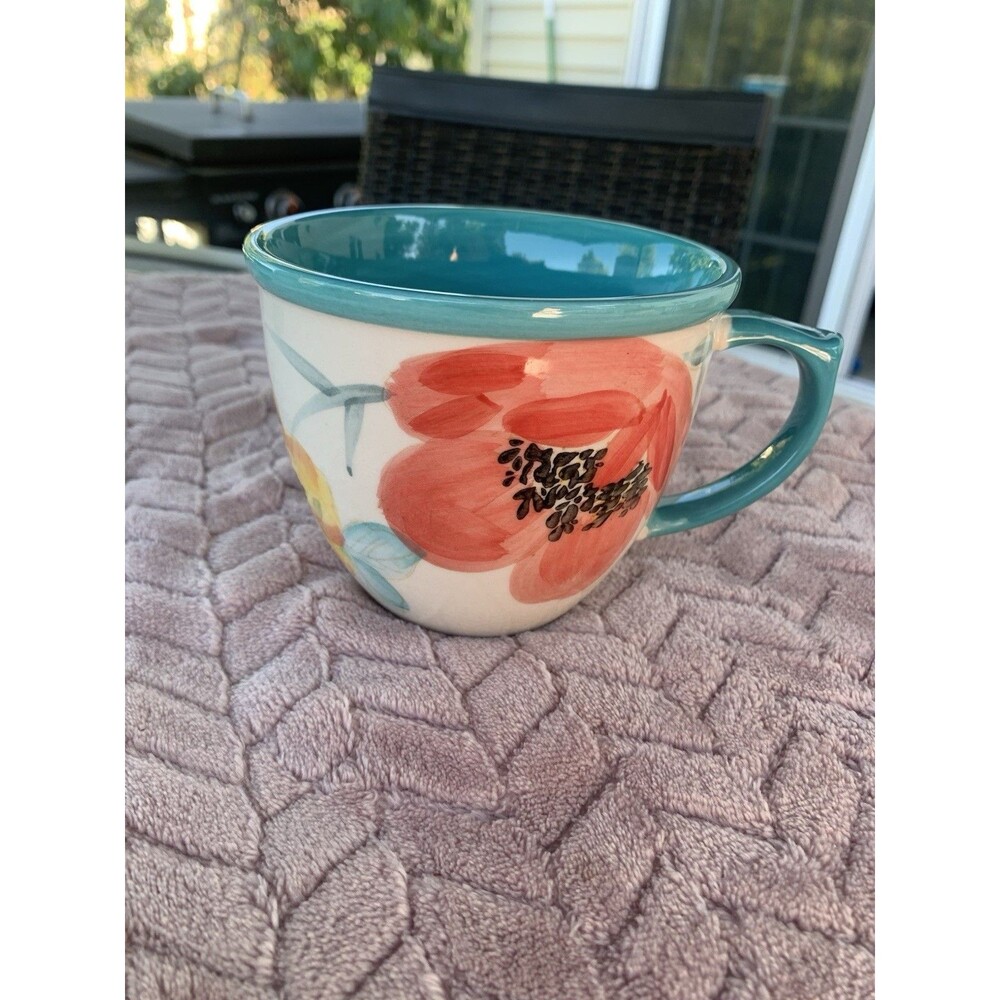 The Pioneer Woman Floral Vintage Bloom 16oz Ceramic Mug Teal Interior
